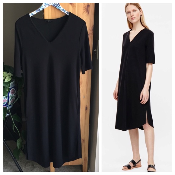 black v neck jersey dress